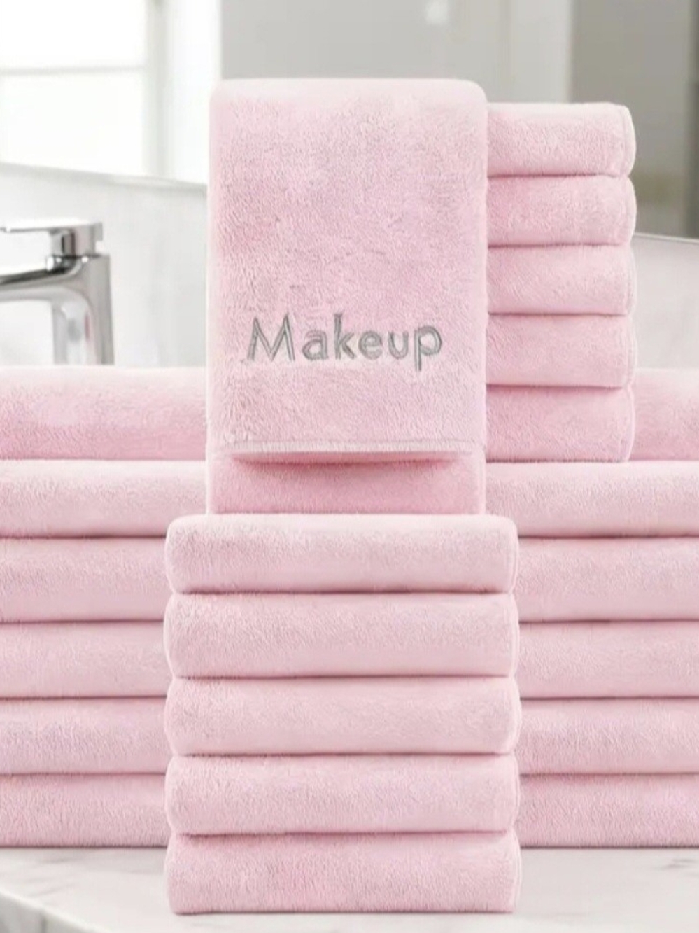 10-Piece Reusable Coral Fleece Microfiber Makeup Remover Washcloth Set Pink NWT